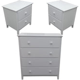 Wisteria Bedside Tallboy 3pc Bedroom Set Drawers Nightstand Storage Cabinet -WHT